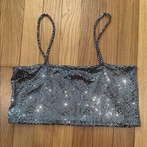 Silver Sequin Cropped Cami Tank